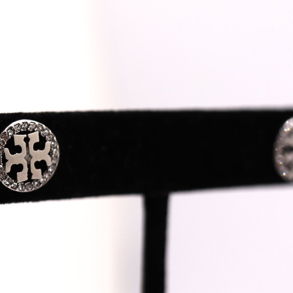 Tory Burch Silver Crystal Logo Stud Earrings 💫✨ - Picture 2 of 2